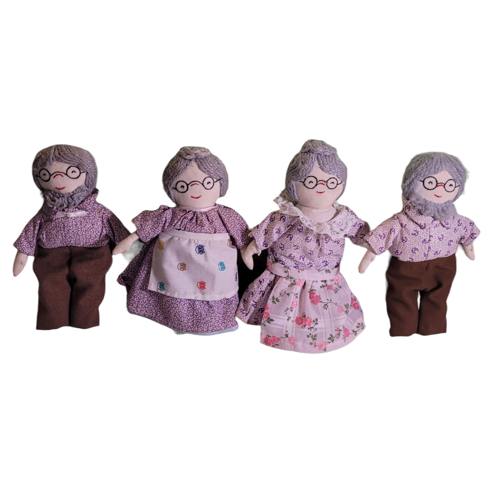 Handmade Amish Folk Art Dolls Grandma Grandpa Set 4 Americana Primitive
